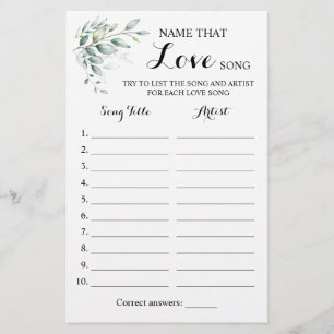 Prospectus 14 Cm X 21,6 Cm Nom qui aime Chanson Vert Eucalyptus Game Card