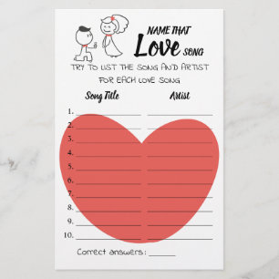 Prospectus 14 Cm X 21,6 Cm Nommez cette chanson d'amour Carte de jeu pour cou