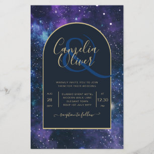 Prospectus 14 Cm X 21,6 Cm NUDGET Starry Nuit violet bleu mariage INVITE