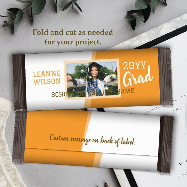 Prospectus 14 Cm X 21,6 Cm Orange Graduation Custom Candy Bar Wrapper (bright orange school colors graduation personalized candy bar wrapper, diy graduation chocolate bar)