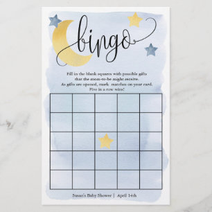 Prospectus 14 Cm X 21,6 Cm Over The Moon, Blue Stars Bingo Paper Game Card