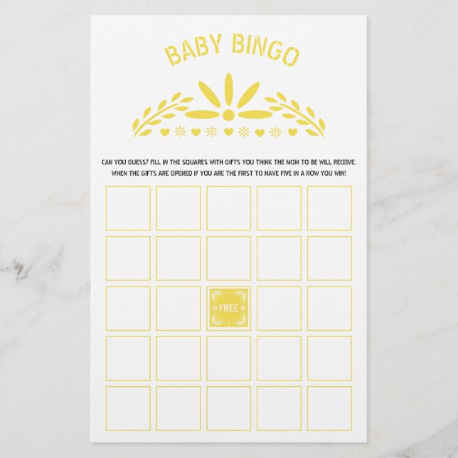 Prospectus 14 Cm X 21,6 Cm Papel jaune Picado Baby Boy Shower Bingo (Devant)