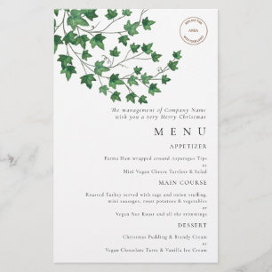 Prospectus 14 Cm X 21,6 Cm PAPIER Logo Ivy Christmas Party Menu
