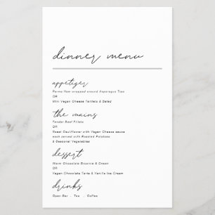 Prospectus 14 Cm X 21,6 Cm PAPIER Menu Dîner Occasion Simple Script