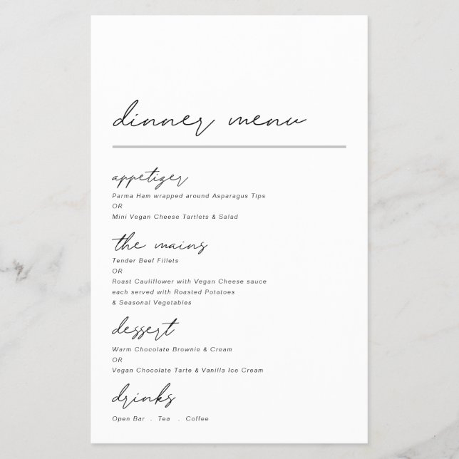 Prospectus 14 Cm X 21,6 Cm PAPIER | Menu Dîner Occasion Simple Script (Devant)