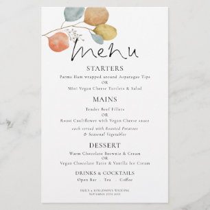 Prospectus 14 Cm X 21,6 Cm PAPIER Menu Mariage de l'aquarelle moderne