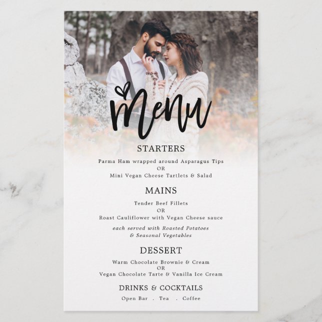 Prospectus 14 Cm X 21,6 Cm PAPIER | Menu Mariage de script d'art photo (Devant)