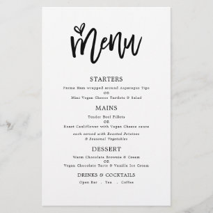Prospectus 14 Cm X 21,6 Cm PAPIER Menu Mariage du script d'art tendance uni