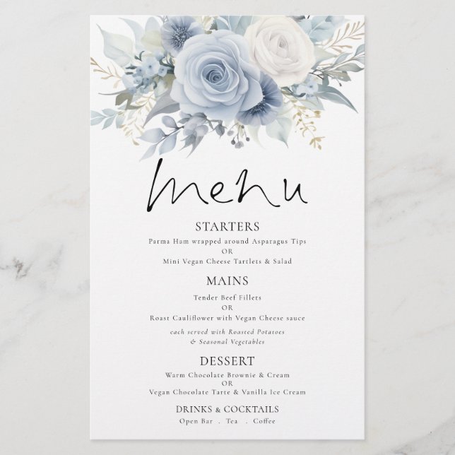 Prospectus 14 Cm X 21,6 Cm PAPIER | Menu Mariage Dusty Blue Florals (Devant)