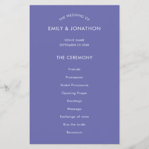 Prospectus 14 Cm X 21,6 Cm PAPIER Programme de mariage bleu avec texte simp