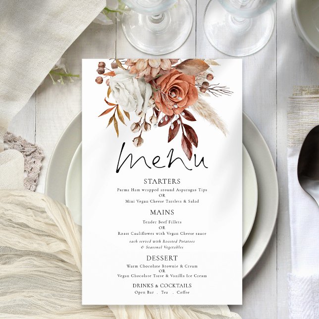 Prospectus 14 Cm X 21,6 Cm PAPIER | Terracotta Florals Rustique Menu Mariage (Great value paper alternative)