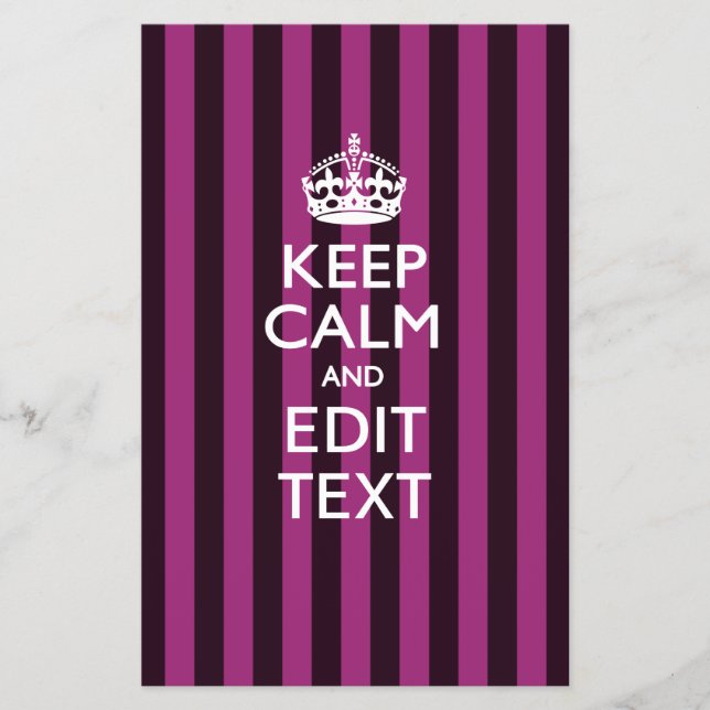 Prospectus 14 Cm X 21,6 Cm Personalized KEEP CALM Your Text Fuchsia Stripes (Devant)