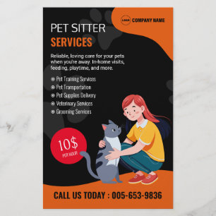 Prospectus 14 Cm X 21,6 Cm Pet Sitter Flyer personnalisé