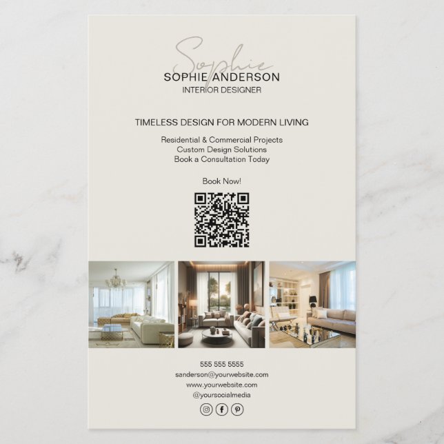 Prospectus 14 Cm X 21,6 Cm Photo de script moderne QR Professionnel (Devant)