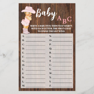 Prospectus 14 Cm X 21,6 Cm Pink Cowgirl Baby ABC Baby shower Carte de jeu