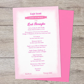 Prospectus 14 Cm X 21,6 Cm Pink Eagle Court of Honor Ceremony Program