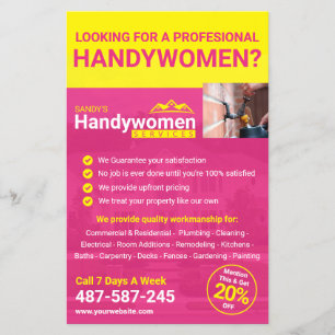 Prospectus 14 Cm X 21,6 Cm Pink Handy Femme Business Flyer - Home Business