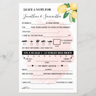 Prospectus 14 Cm X 21,6 Cm Pink Lemons Note for Couple Wedding Game Card