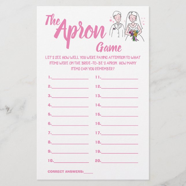 PROSPECTUS 14 CM X 21,6 CM PINK LOVE THE APRON SHOWER GAME CARD (Devant)