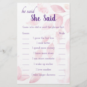 Prospectus 14 Cm X 21,6 Cm Pink Watercolor Feuilles Il Dit Qu'Elle A Dit Game