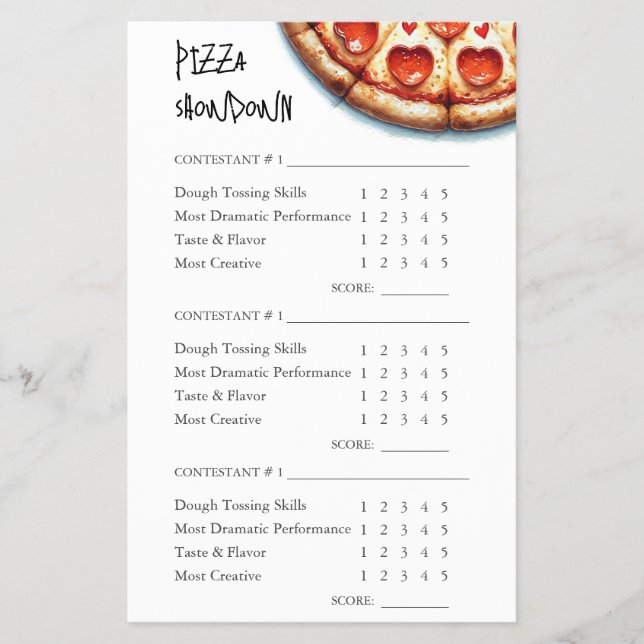 Prospectus 14 Cm X 21,6 Cm Pizza Making Concours Scorecard (Devant)