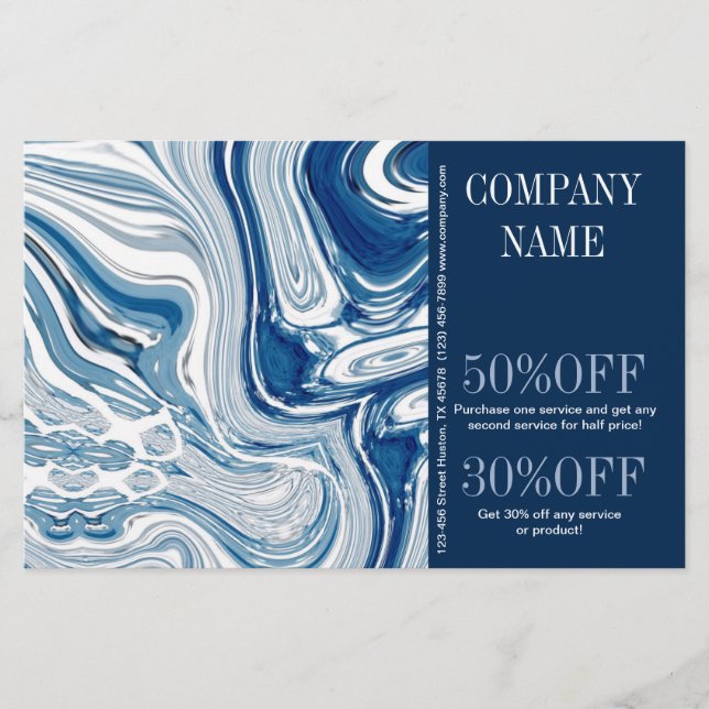 Prospectus 14 Cm X 21,6 Cm plage marine océan aquarelle marbre bleu (Devant)