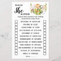 Plairait-Elle Jungle Baby shower Game Card