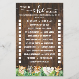 Prospectus 14 Cm X 21,6 Cm Plairait-elle Safari Baby shower Game Card