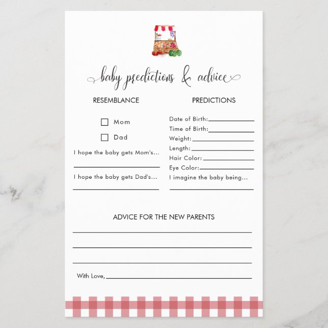 Prospectus 14 Cm X 21,6 Cm Predictions Advice Game Locally Grown Baby Shower (Devant)