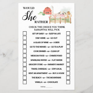 Prospectus 14 Cm X 21,6 Cm Préférerait-Elle Une Carte De Jeu De Baby shower A