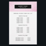 Prospectus 14 Cm X 21,6 Cm Prix et services élégants du Salon rose<br><div class="desc">Le design de flyer glamour et élégant affiche vos services, liste de prix ou informations d'affaires sur une image numérique de motif de paillettes rose. Superposition à bande noire. Comprend quatre en-têtes personnalisables et des champs de texte corps. Pour ajuster la disposition, entrez votre texte, puis utilisez la fonction Personnaliser...</div>