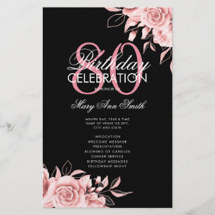 Prospectus 14 Cm X 21,6 Cm Programme de 80e anniversaire floral Menu Rose Gol