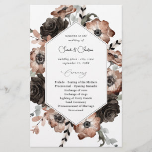 Prospectus 14 Cm X 21,6 Cm Programme de mariage bohème floral naturel et noir