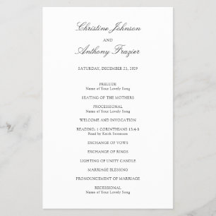 Prospectus 14 Cm X 21,6 Cm Programme de mariage classique noir et blanc Old M