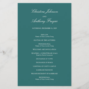 Prospectus 14 Cm X 21,6 Cm Programme de mariage classique sarcelle d'argent a