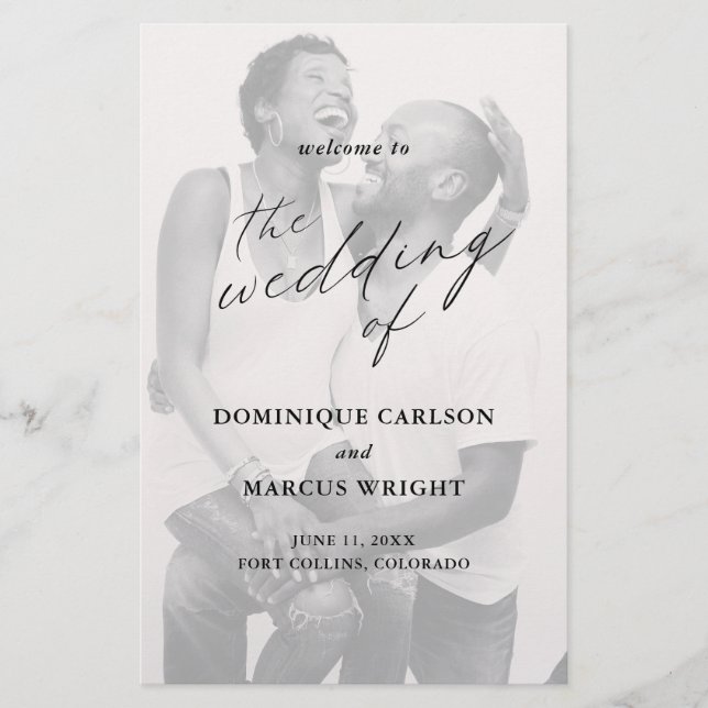 Prospectus 14 Cm X 21,6 Cm Programme de mariage élégant avec calligraphie et  (Devant)