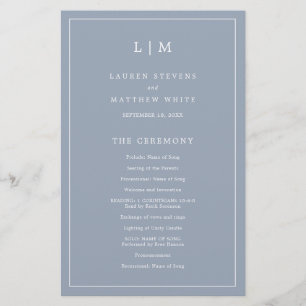 Prospectus 14 Cm X 21,6 Cm Programme de mariage élégant avec monogramme bleu