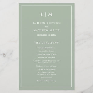 Prospectus 14 Cm X 21,6 Cm Programme de mariage élégant avec monogramme vert