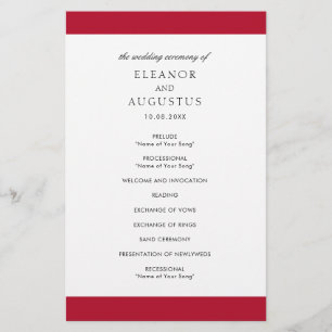 Prospectus 14 Cm X 21,6 Cm Programme de mariage élégant, classique, rouge et
