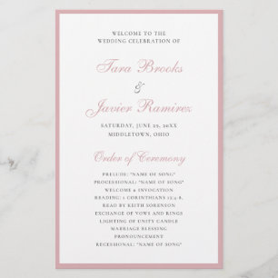 Prospectus 14 Cm X 21,6 Cm Programme de mariage élégant et économique rose po