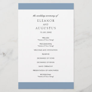 Prospectus 14 Cm X 21,6 Cm Programme de mariage élégant et minimal bleu pouss