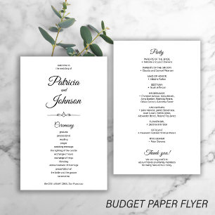 Prospectus 14 Cm X 21,6 Cm Programme de mariage élégant simple noir et blanc