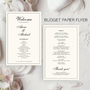 Prospectus 14 Cm X 21,6 Cm Programme de mariage élégant simple noir ivoire bu