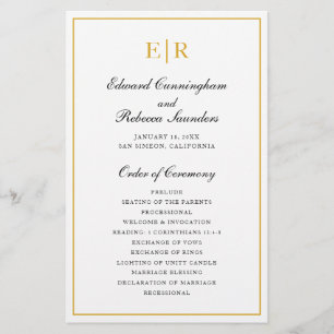 Prospectus 14 Cm X 21,6 Cm Programme de mariage formel à budget avec monogram