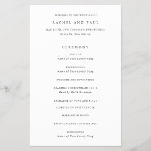 Prospectus 14 Cm X 21,6 Cm Programme de mariage formel classique intemporel