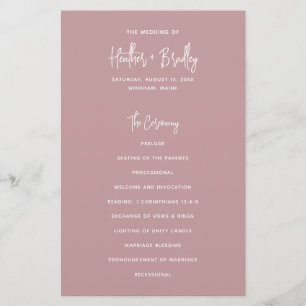 Prospectus 14 Cm X 21,6 Cm Programme de mariage minimal rose poudré poussiére