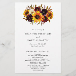 Prospectus 14 Cm X 21,6 Cm Programme de mariage pas cher à thème Tournesol Au