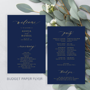 Prospectus 14 Cm X 21,6 Cm Programme de mariage simple budget or marine scrip