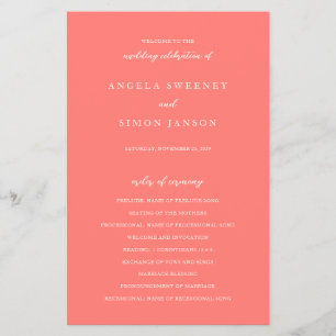 Prospectus 14 Cm X 21,6 Cm Programme de mariage simple corail vibrant moderne