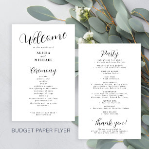 Prospectus 14 Cm X 21,6 Cm Programme de mariage simple moderne noir et blanc